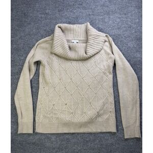 New York and Company  Light Brown  Cowl Neck Sweater Cable Knit XL Long Sleeve